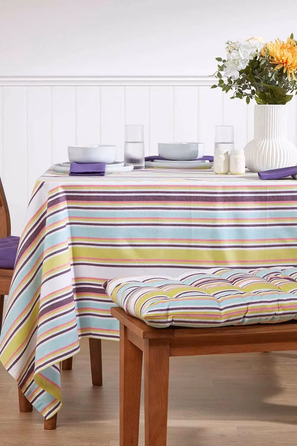 Homescapes Green Striped 3 Seater Garden Bench Cushion, 100% Cotton, Width: 143 cm, Depth: 42 cm – 2
