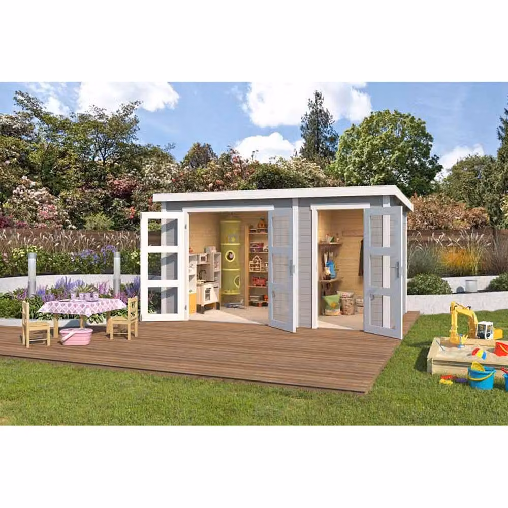 Lasita Maja Ltd Zambezi XL Log Cabin Garden Room and Home Office in Beige, W: 400 cm, D: 259.7 cm, H: 210.9 cm