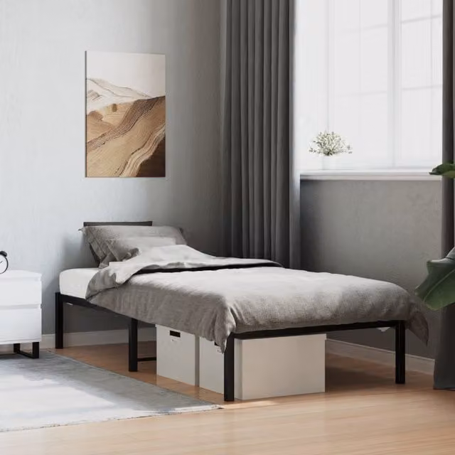 Berkfield Home Classic Metal Bed Frame, Black, W/D/H: 90 x 190 cm