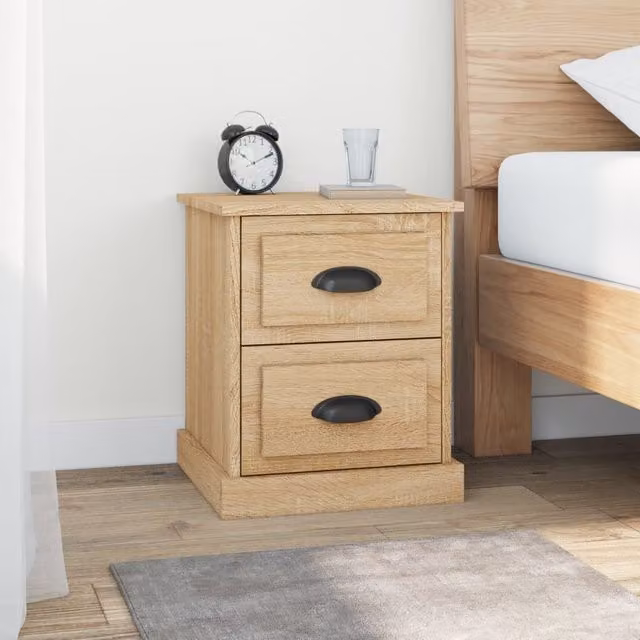 Berkfield Home Set of 2 Sonoma Oak Bedside Cabinets in Brown, W/D/H: 39 x 39 x 47.5 cm