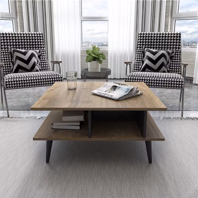 Decorotika Akya Mid-Century Rectangular Coffee Table in Brown and Black
