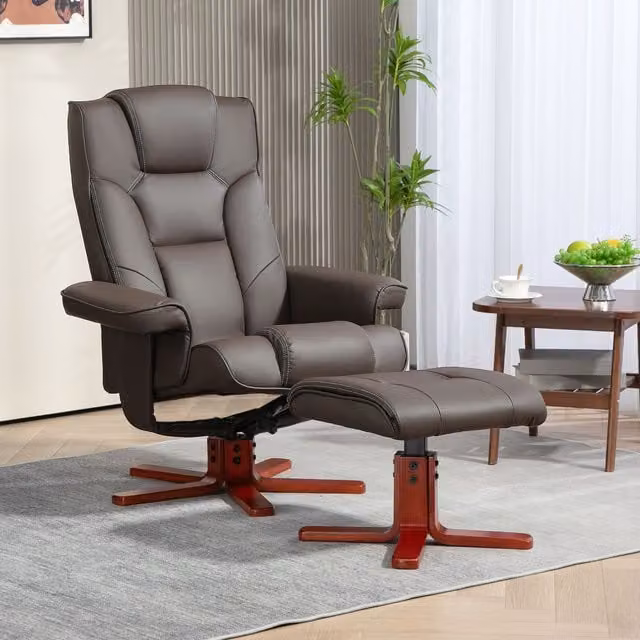 HOMCOM Brown Synthetic Leather Reclining Armchair with Footstool and Adjustable Backrest