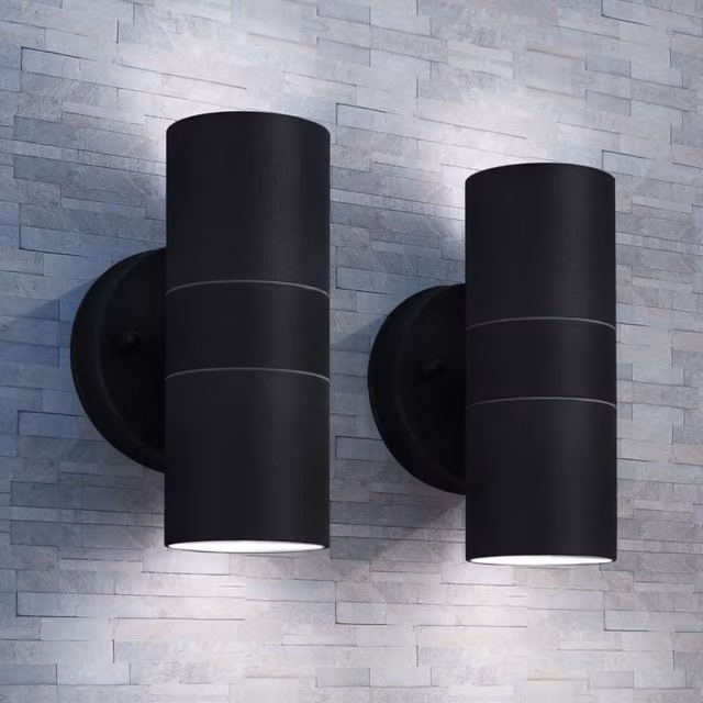 Berkfield Home Set of 2 Modern Black Stainless Steel Outdoor Wall Lights with Transparent Glass and Warm White LED Up/Down Lighting
