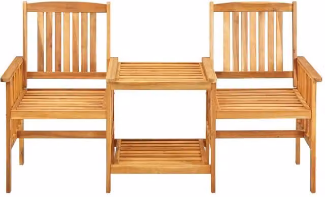 Berkfield Home Garden Chairs and Tea Table Set in Brown Solid Oiled Acacia Wood, W/D/H: 159 x 61 x 92 cm