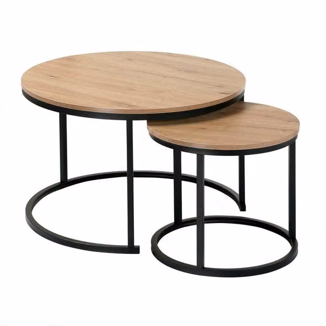 CALICOSY Lenny Set of 2 Round Nesting Coffee Tables in Light Oak – 1