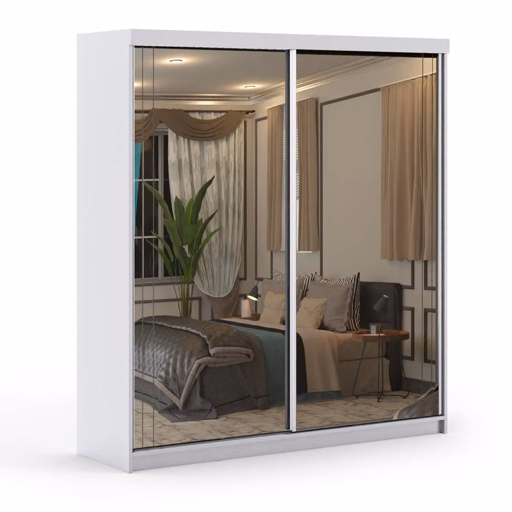Sliding Wardrobes 4U Modern White Full Mirror Sliding Wardrobe with LED Lighting and Integrated Drawers W: 150 cm, H: 217 cm – 2