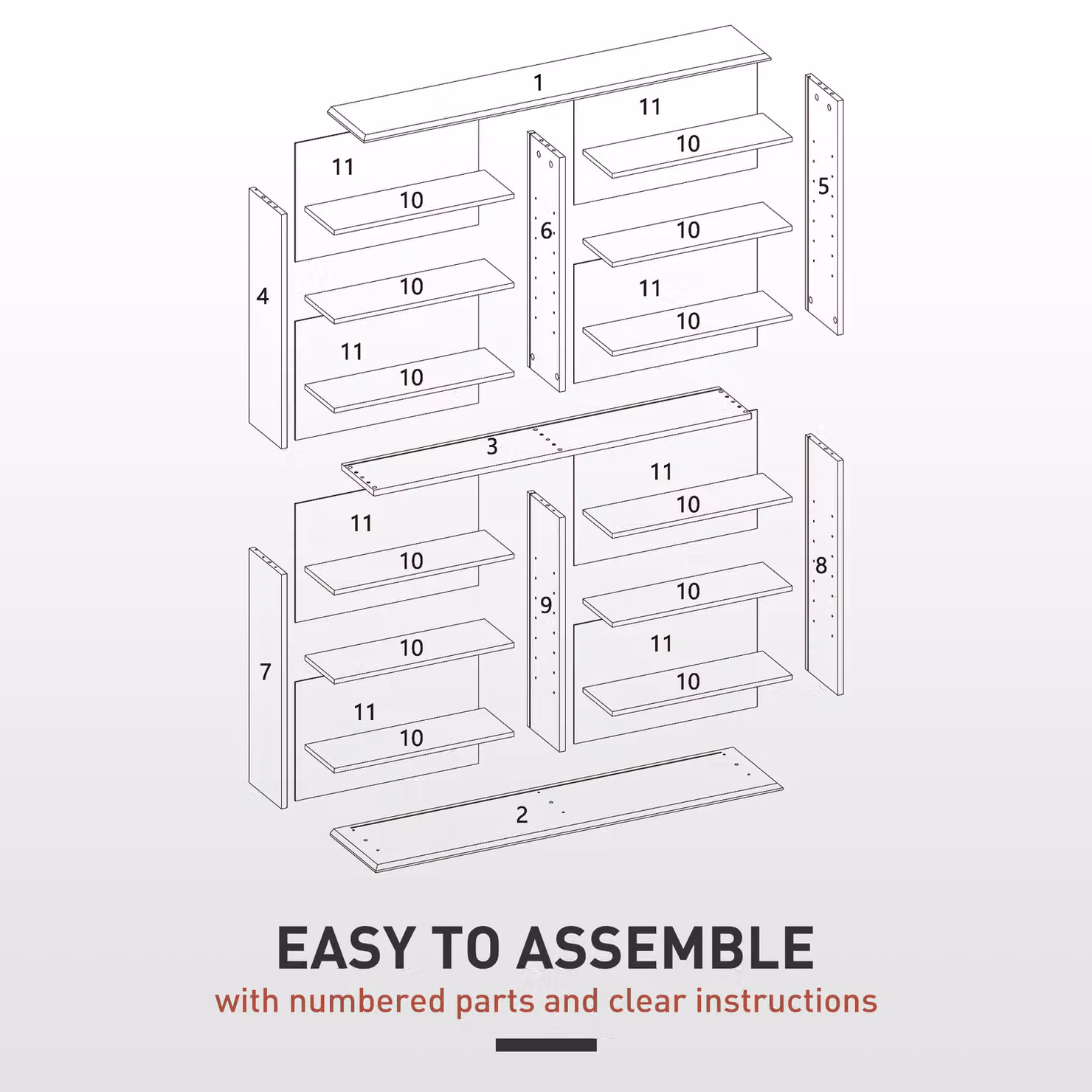 HOMCOM Black Media Storage Unit with Adjustable Shelves and Media Compartments – 7