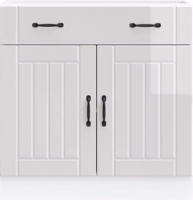 Berkfield Home Lucca High Gloss White Kitchen Base Cabinet in Engineered Wood W/D/H: 81.5 x 46.0 x 80.0 cm