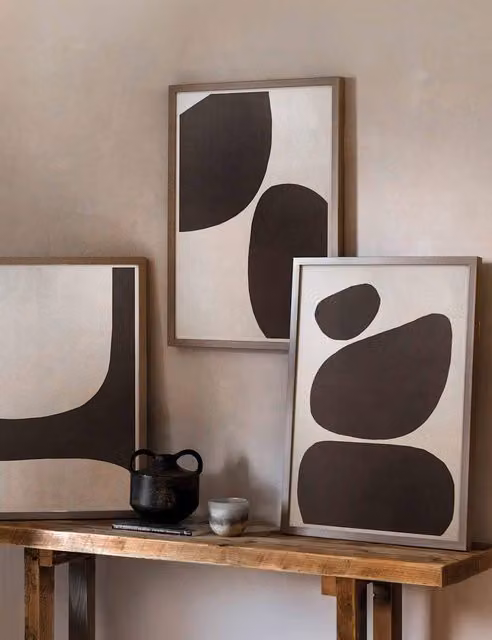 Gallery Direct Pebble Collection Set of 3 Framed Canvas Wall Art in Brown Mix