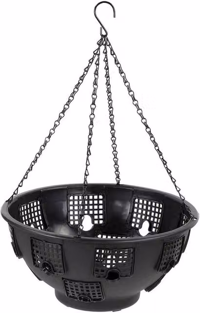 SPETLEK 2 Pack Black Plastic Easy Fill Hanging Planter Baskets with 12 Holes, 38 cm Diameter