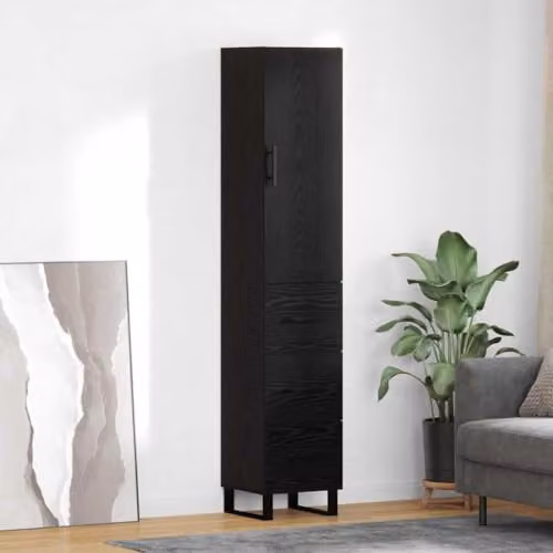 vidaXL Modern Black Oak Tall Unit with Hinged Doors and Internal Shelves, W/D/H: 34.5 x 34 x 180 cm – 2