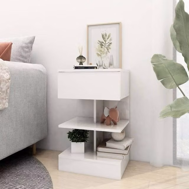 Berkfield Home Beautiful High Gloss White Bedside Cabinets, Set of 2, W/D/H: 40 x 35 x 65 cm