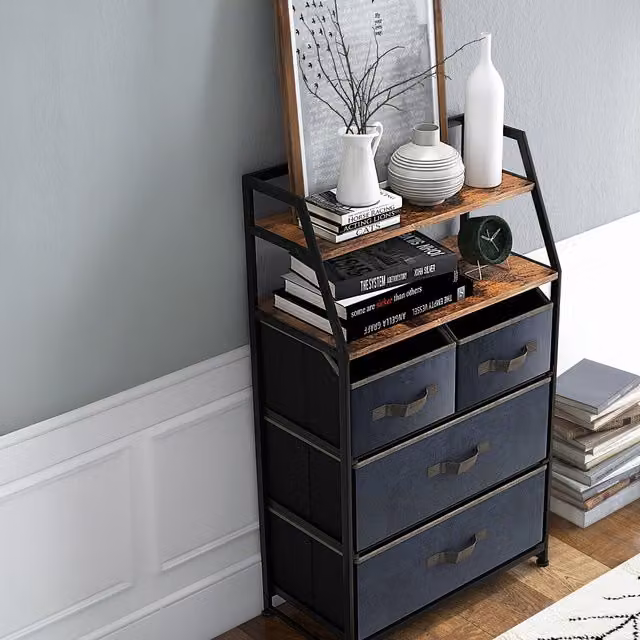 Costway Freestanding Floor Storage Dresser in Black and Rustic Brown