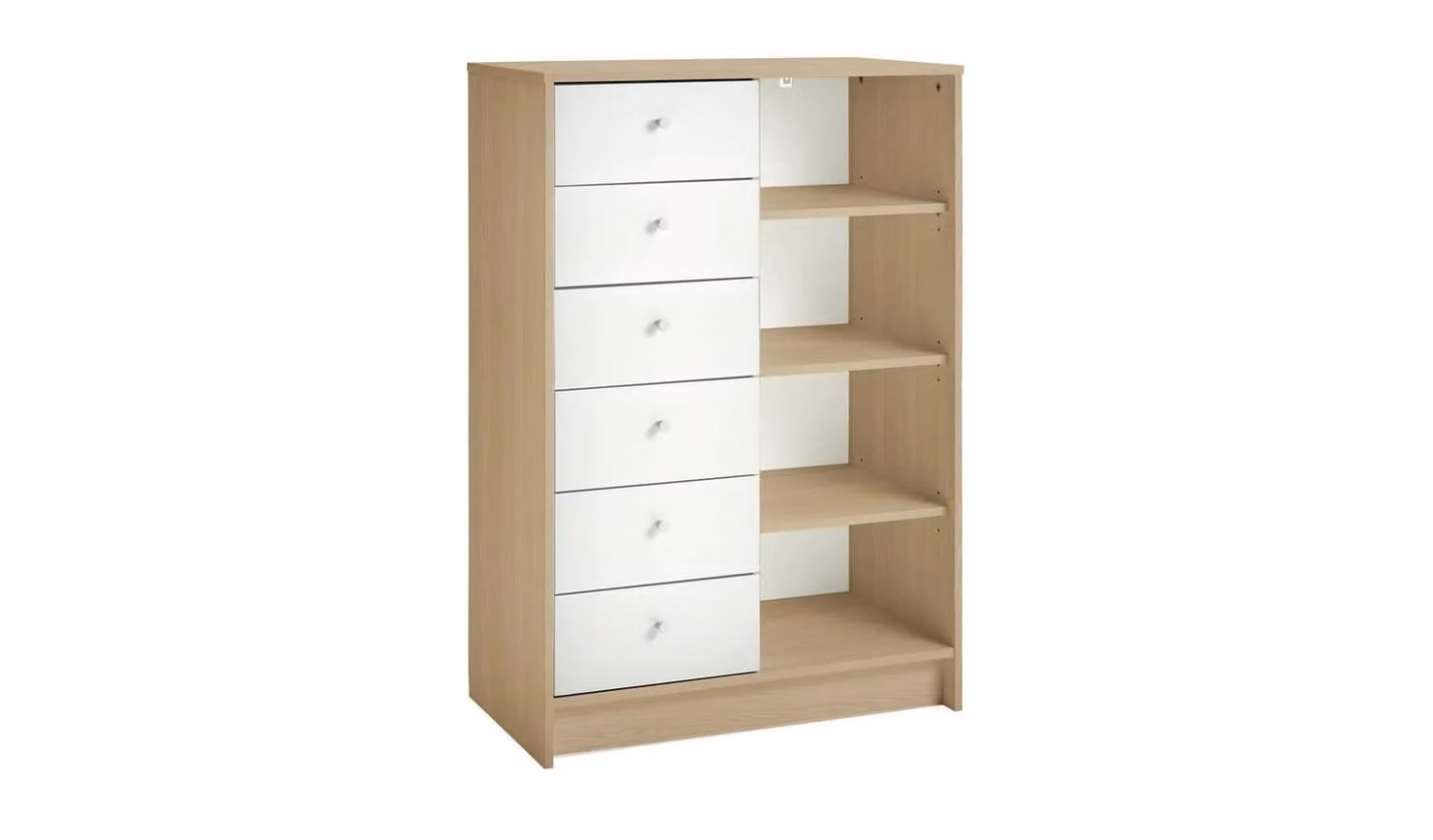Kids Malibu 6 Drawer Chest White and Oak Childrens Bedroom Storage Organiser W/D/H: 74.8 x 39.6 x 108.6 cm
