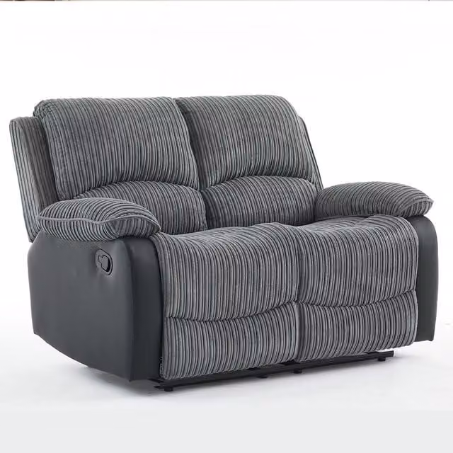 FURNITURE ONE Manual Reclining Corduroy Fabric Loveseat in Grey – 1