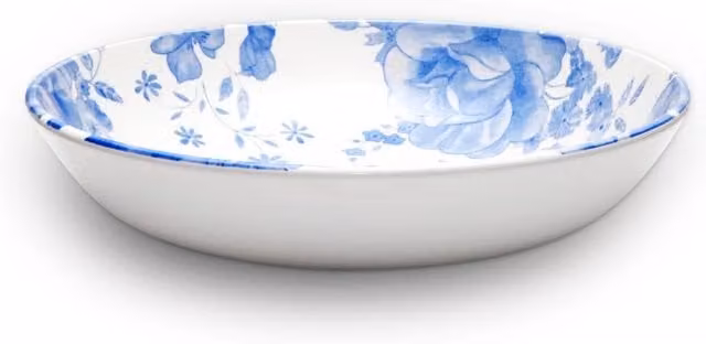 Wade Albert Set of 4 White and Blue Floral Earthenware Pasta Bowls, Diameter: 22.5 cm – 1