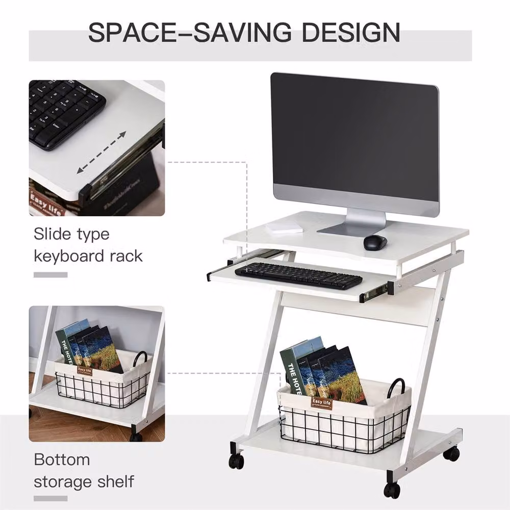 Kelvenix White Movable Computer Desk with Castors – 2