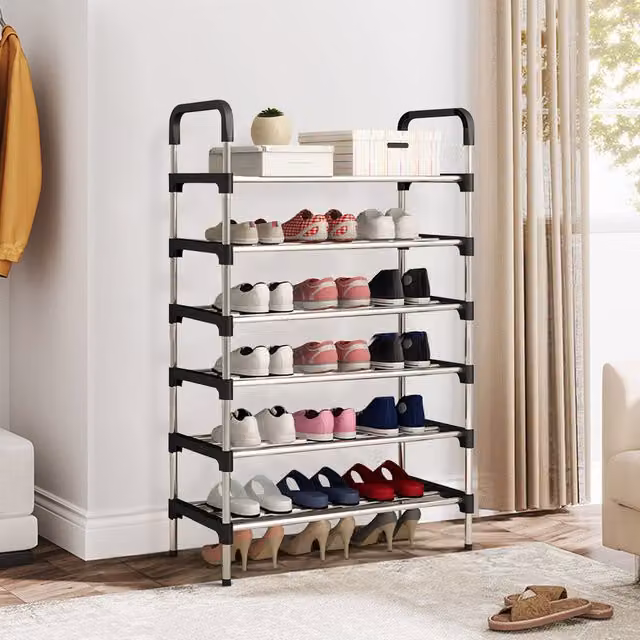 Lifeideas Minimalist Metal Freestanding Shoe Rack, Black, Width: 110 cm