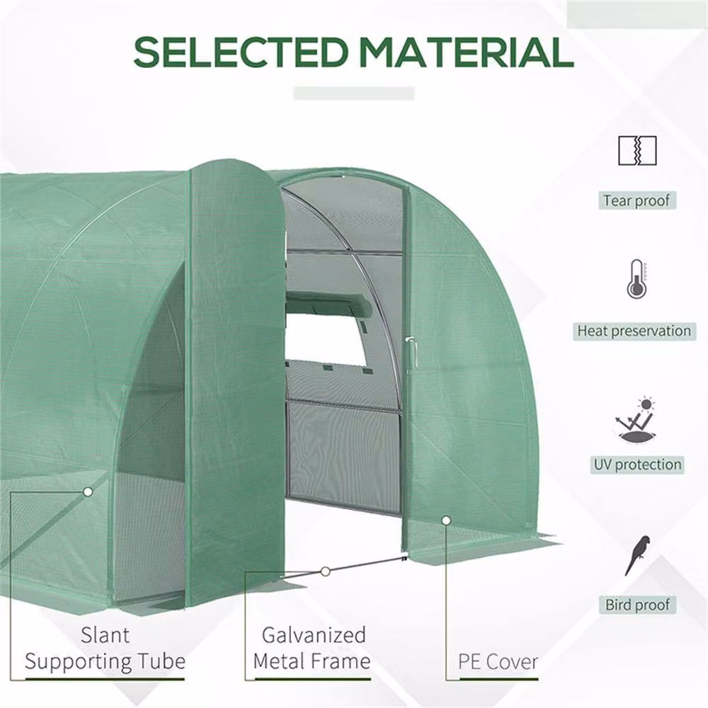 Outsunny Green Walk-in Tunnel Greenhouse with Window and Steel Frame – 2