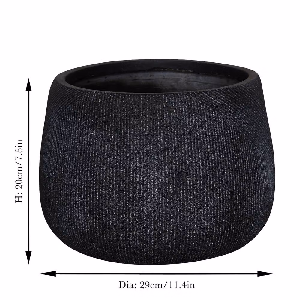 Dibor Small Grey Symmetry Stripe Fibre Clay Indoor Outdoor Garden Planter, H: 20 cm, Dia: 29 cm – 4