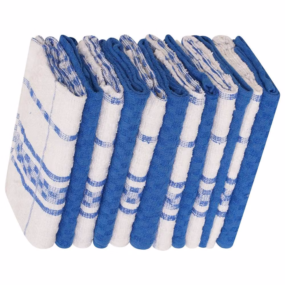 K Collection Checked Cotton Tea Towel Set, Pack of 12, Blue – 2
