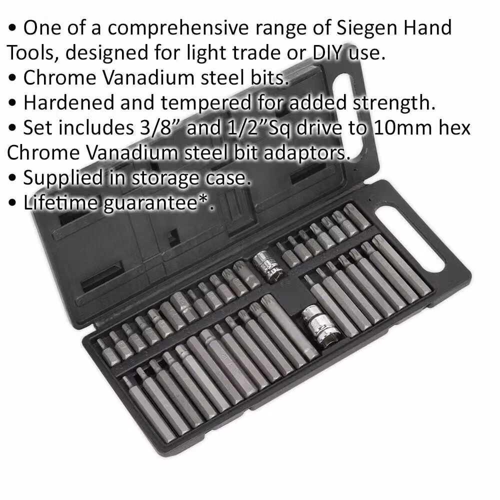 Loops 40pc TRX Star, Hex Key and Spline Socket Bit Set in Silver Chrome Vanadium Steel with 3/8" and 1/2" Square Drive – 2
