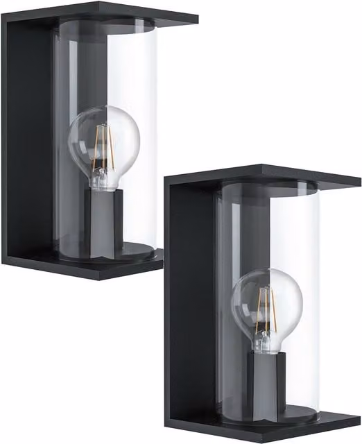 Loops 2 Pack Black Round Glass Outdoor Wall Lantern IP54 Modern Porch Lamp with E27 Socket