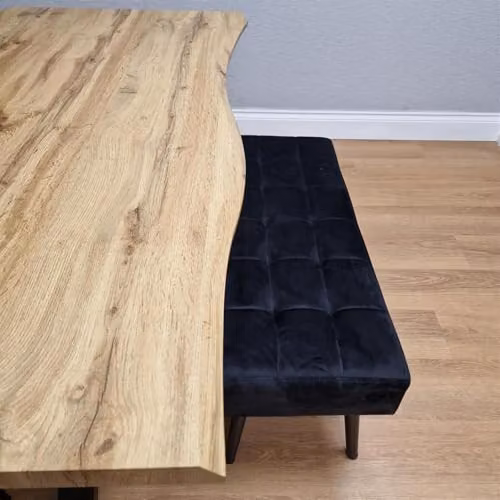 KOSY KOALA Modern Dining Room Furniture Set with Rectangular Wood Table, 2 Black Velvet Chairs and 1 Black Bench – 3