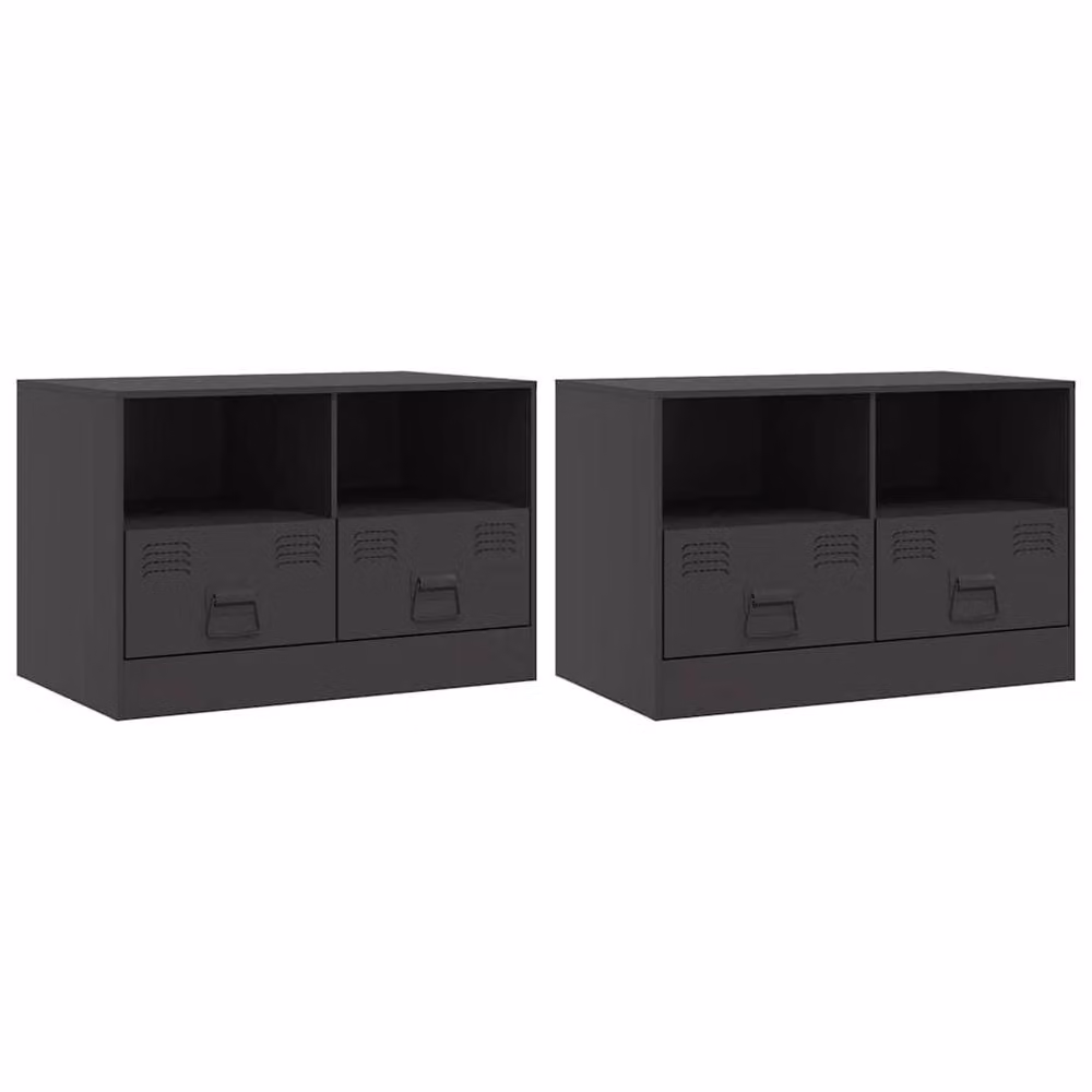 Berkfield Home Set of 2 Industrial Black Steel TV Cabinets, W/D/H: 67 x 39 x 44 cm – 3