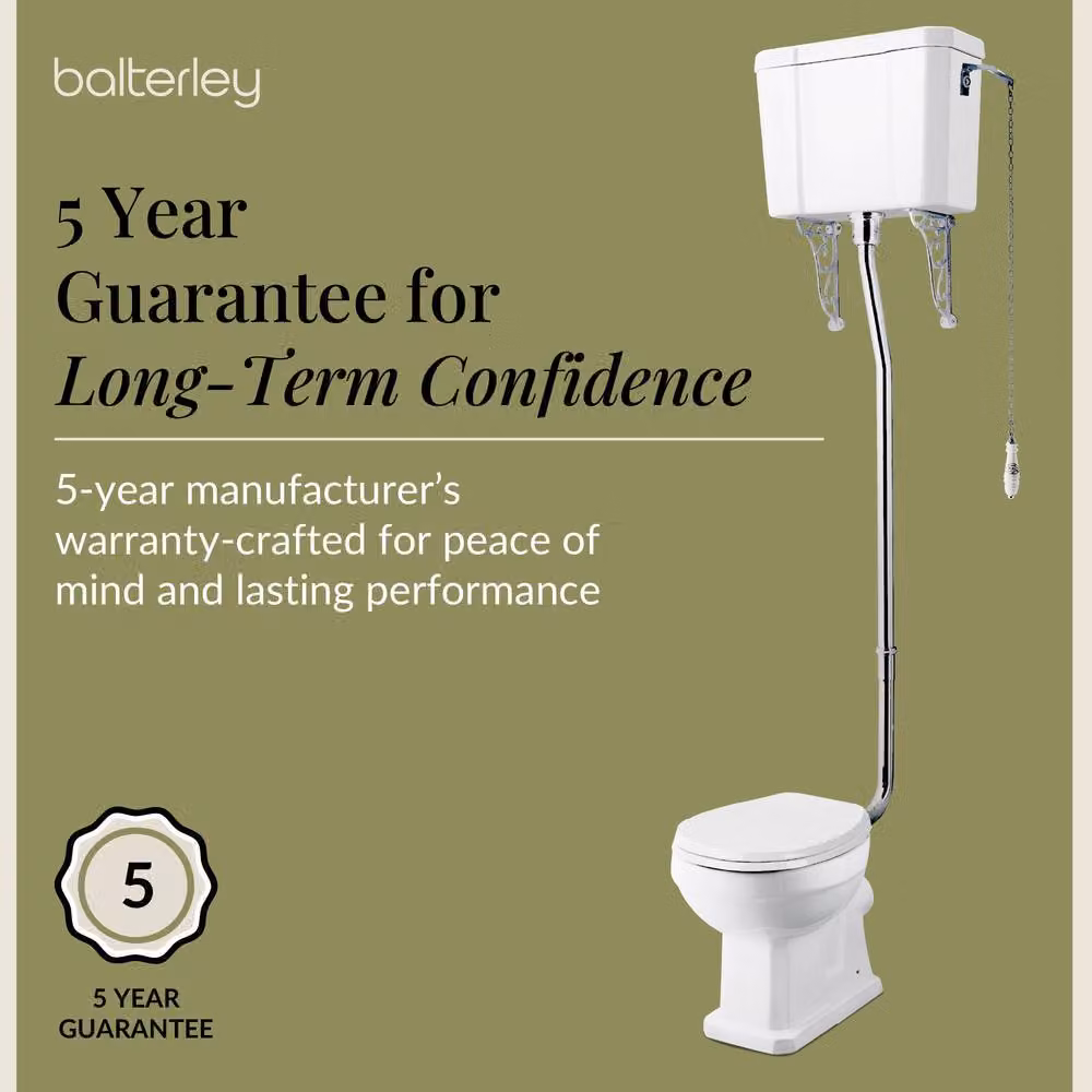 Balterley Traditional Ceramic Comfort Height Toilet with High Level Cistern and Soft Close Seat, White – 3