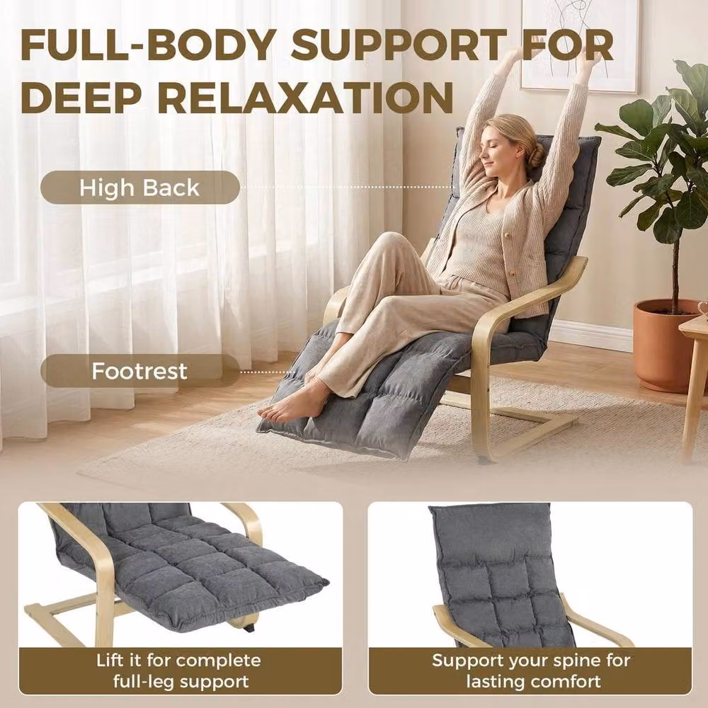 Kelvenix Grey Fabric Leisure Lounge Chair with Armrests and Birch Wood Accents – 3