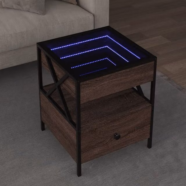 Berkfield Home Infinity LED Coffee Table in Brown Oak, W/D/H: 40 x 40 x 51 cm – 1