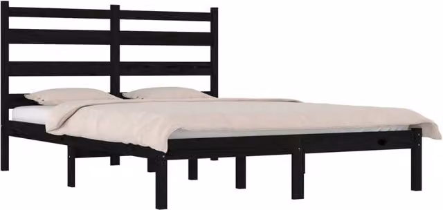 Berkfield Home Beautiful Bed Frame in Black Solid Pine Wood, W/D/H: 200 x 200 x 205.5 cm – 1