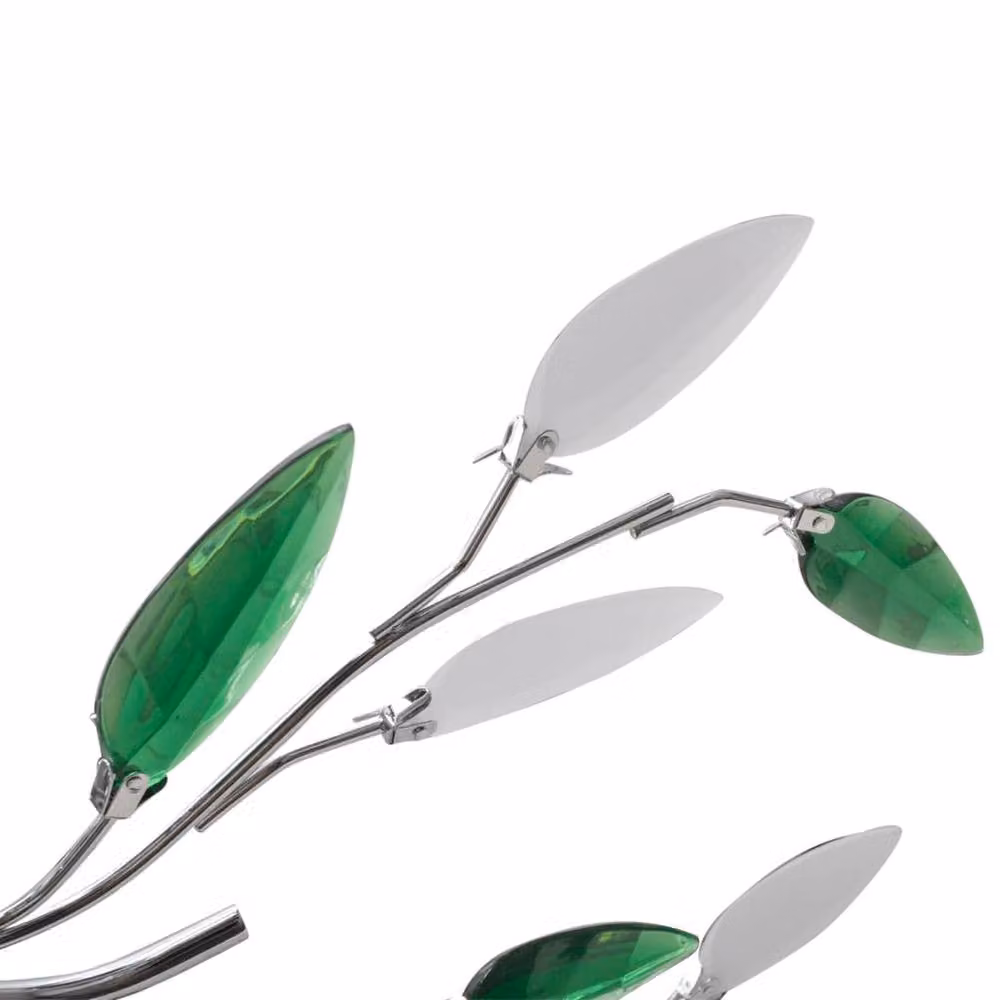 Berkfield Home Green and White Ceiling Lamp with Chrome Accents and Acrylic Crystal Leaf Arms for 5 x E14 Bulbs – 2