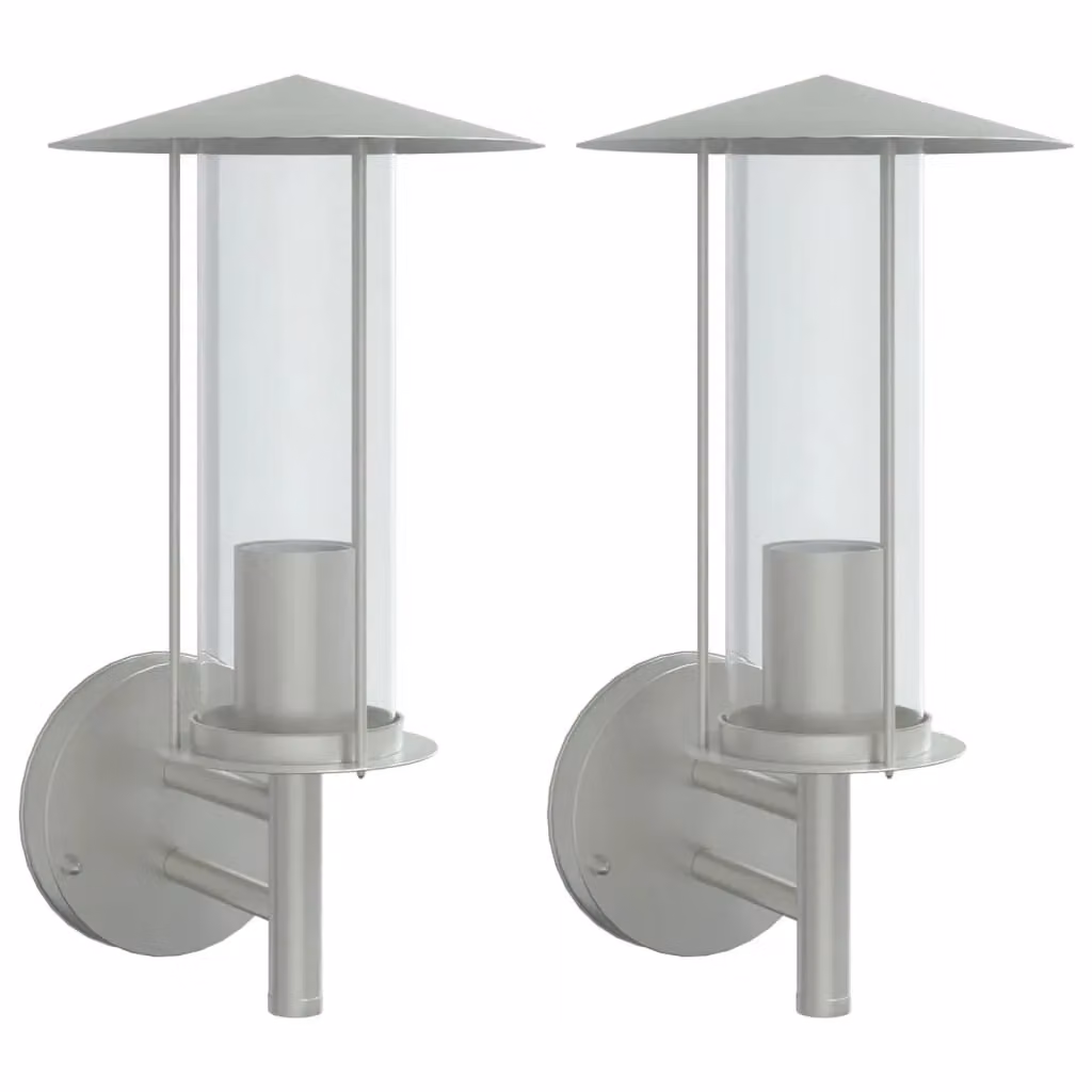 Berkfield Home Set of 2 Silver Stainless Steel Outdoor Wall Lights for Garden and Wall – 2