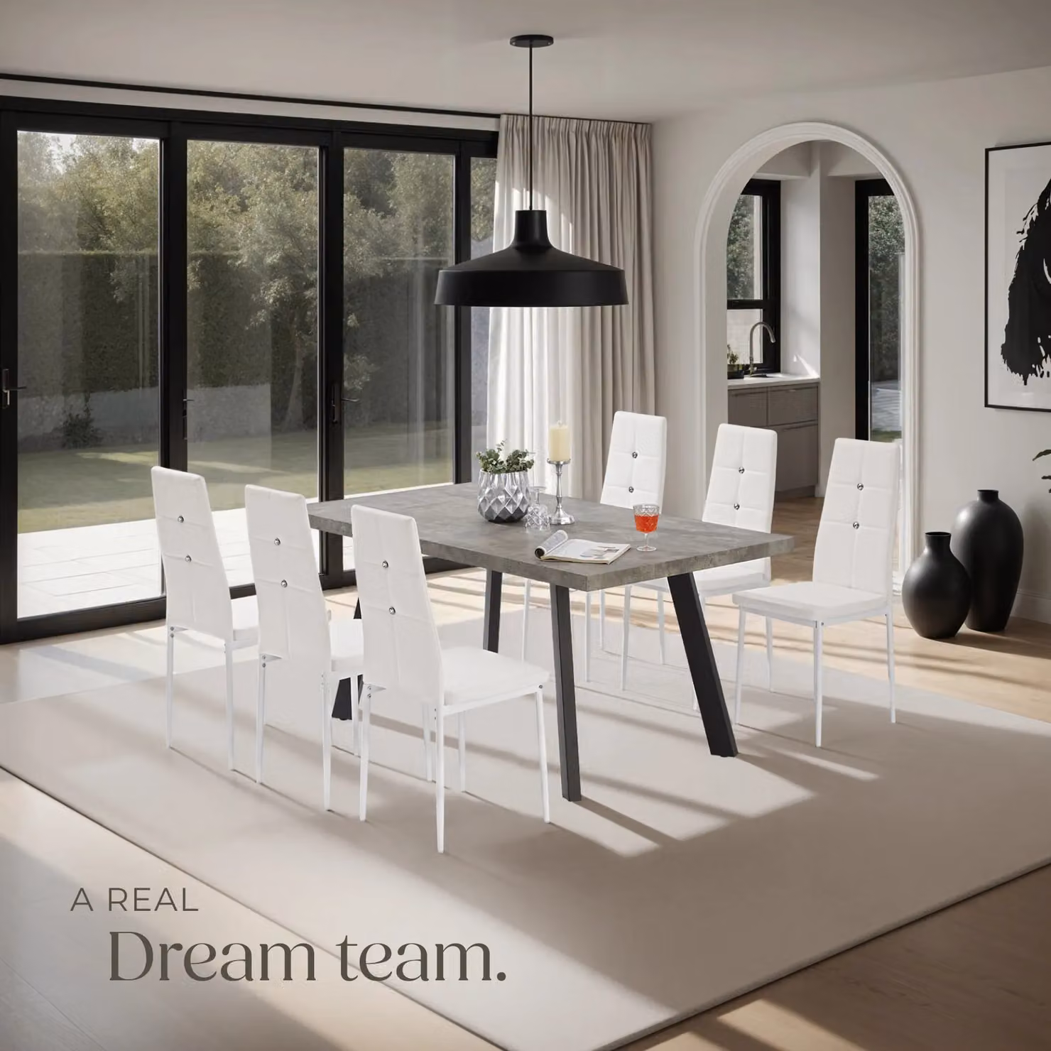 tectake Julien Set of 4 Modern Dining Chairs in White Synthetic Leather – 3