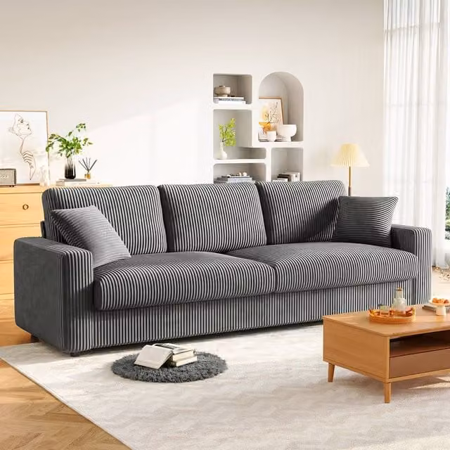 Dprodo Mid Century Modern 4 Seat Upholstered Sofa in Light Grey, 256 cm (Pack of 2) – 1