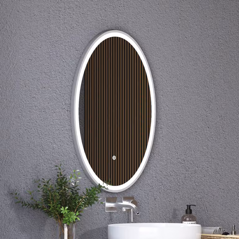 Royal Bathrooms Capri Oval LED Illuminated Framed Mirror in Silver with Demister Pad and Touch Sensor, W: 50 cm, H: 80 cm