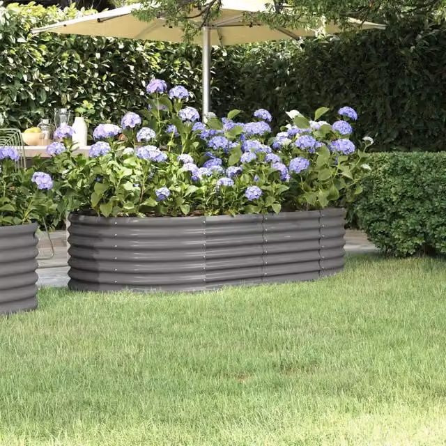 Berkfield Home Garden Powder-coated Steel Raised Bed in Grey, W/D/H: 152 x 80 x 36 cm