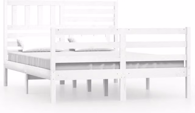 Berkfield Home White Solid Pine Wood Bed Frame W/D/H: 160 x 200 cm