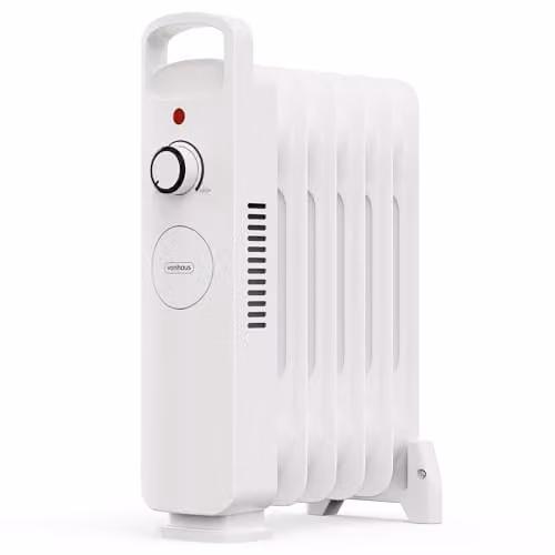 VonHaus 800W Oil Filled Radiator with Thermostat and Safety Protection, White