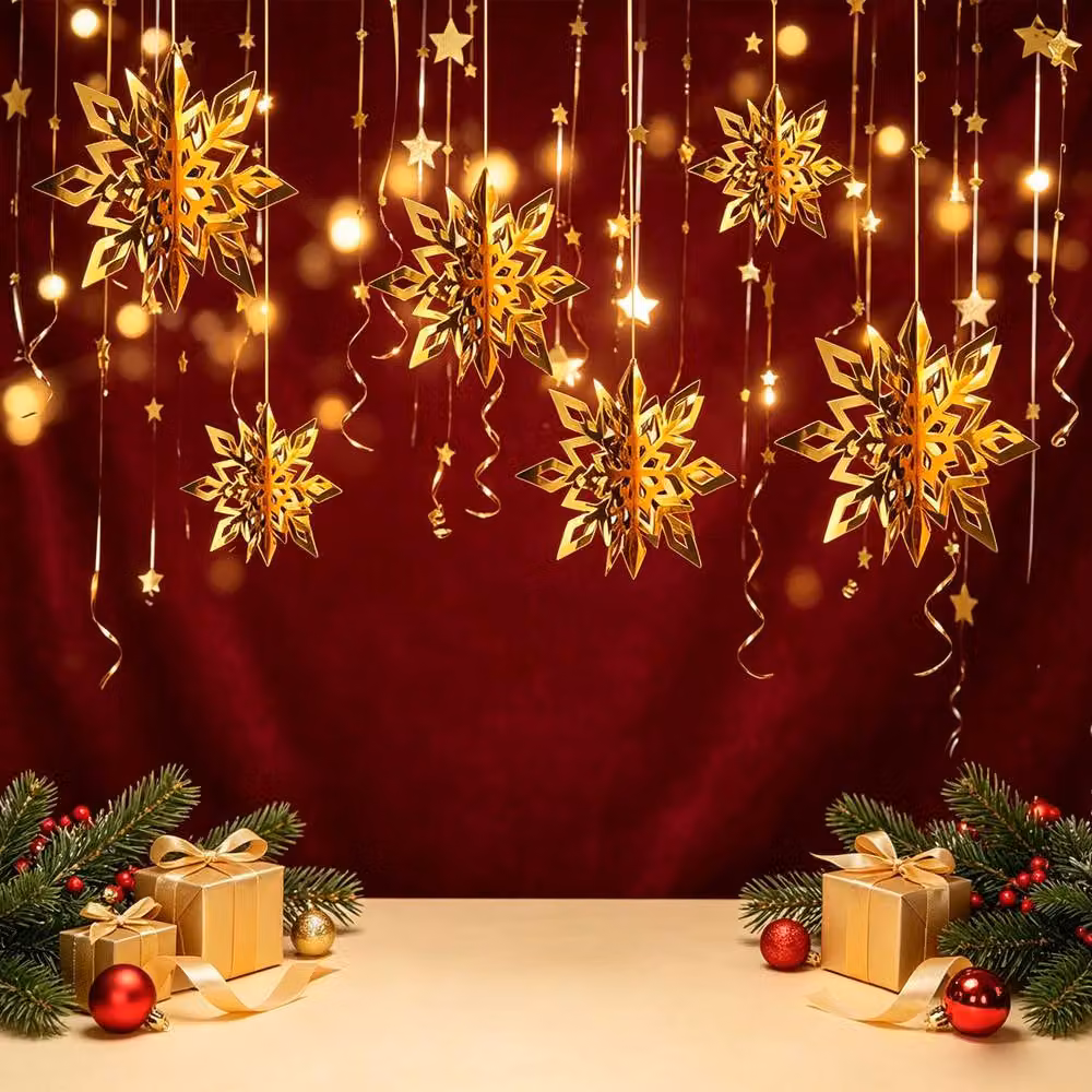 Lovii 6-Piece Gold 3D Snowflake Hanging Decorations for Christmas and Winter Parties – 2