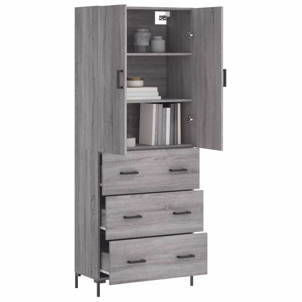 Berkfield Home Grey Sonoma Highboard with Hinged Doors and Internal Shelves, W/D/H: 69.5 x 34 x 180 cm – 2