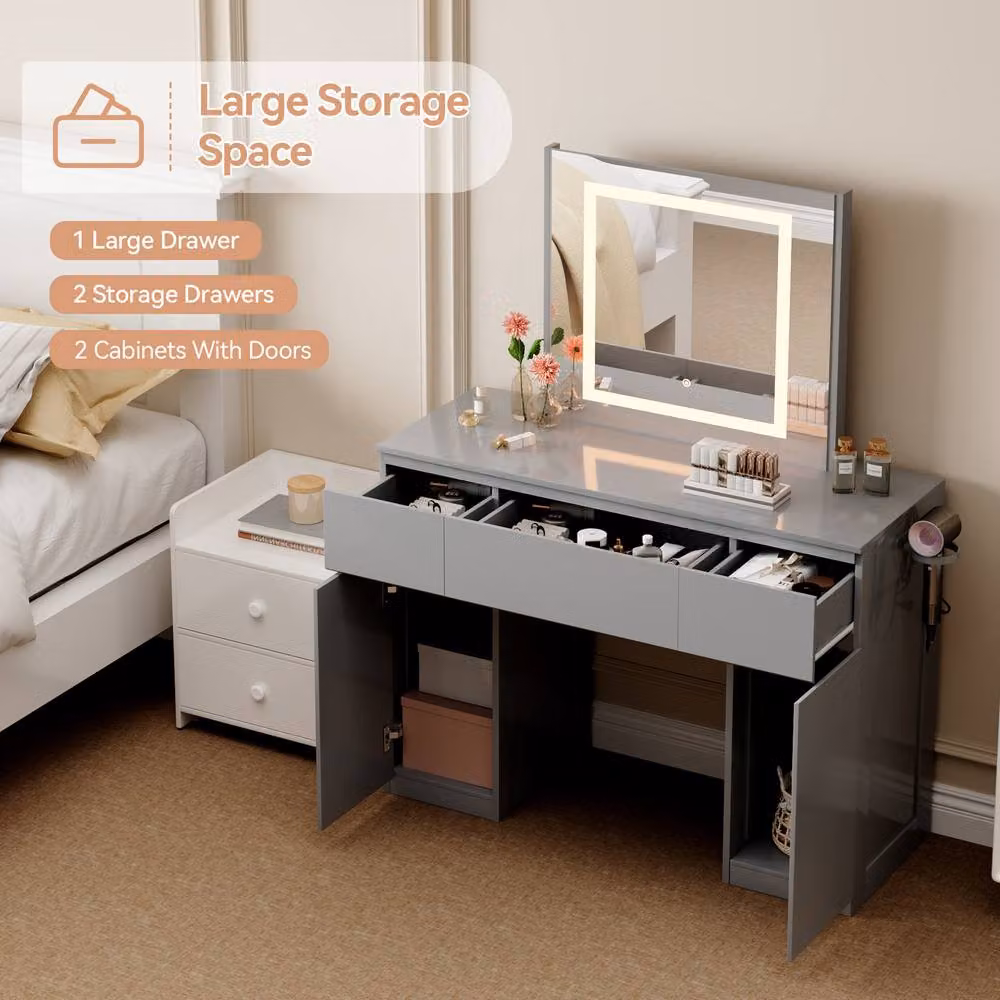 MCC Direct Toronto Grey Glossy Dressing Table with Adjustable LED Mirror – 2