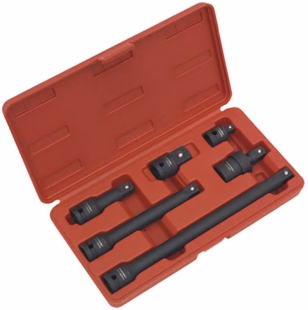 Loops 6 Piece 1/2 inch Sq Drive Impact Adaptor and Extension Bar Set with Universal Joint in Black and Multicolour – 1