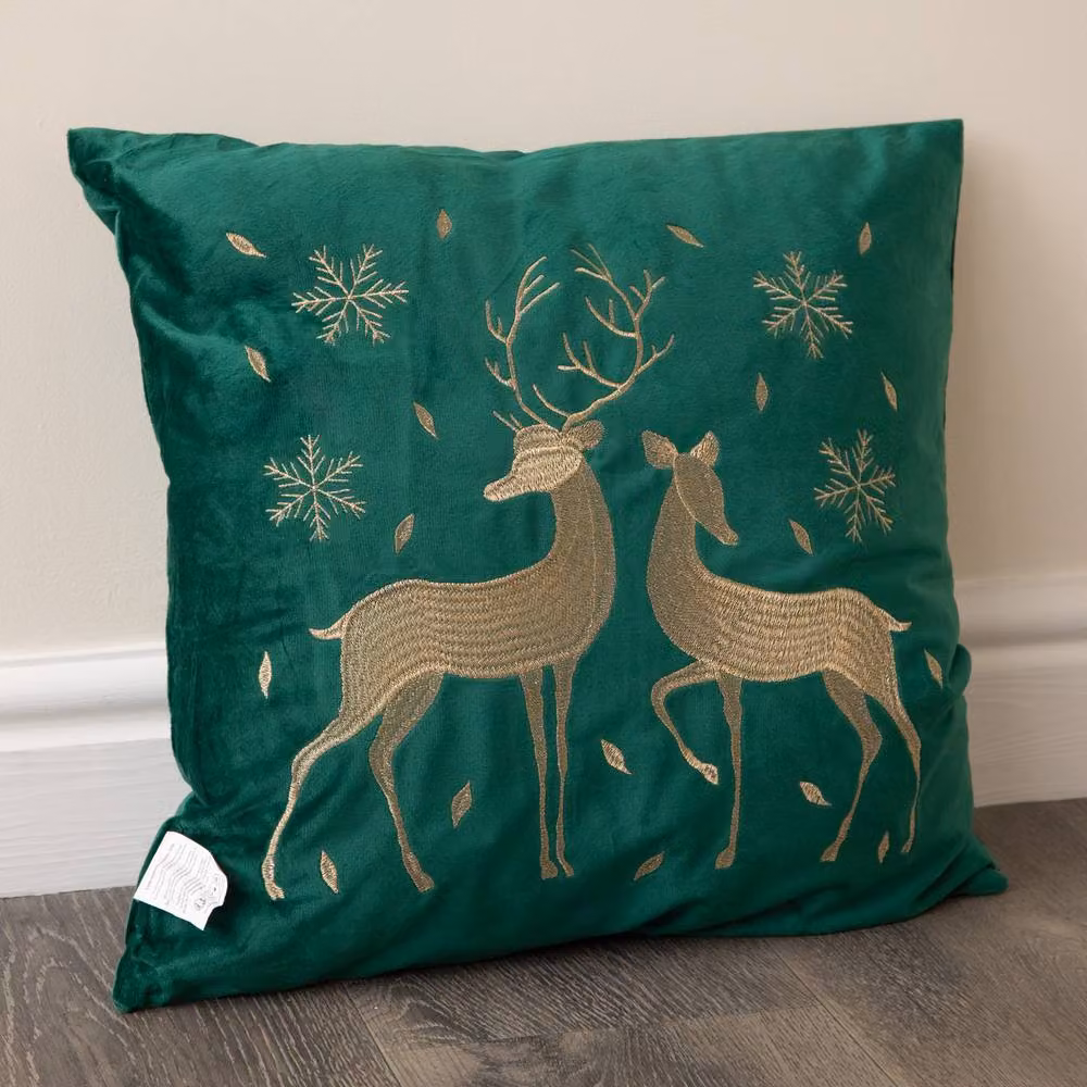 Samuel Alexander Emerald Green and Gold Reindeer Decorative Christmas Cushion, W: 44 cm – 5