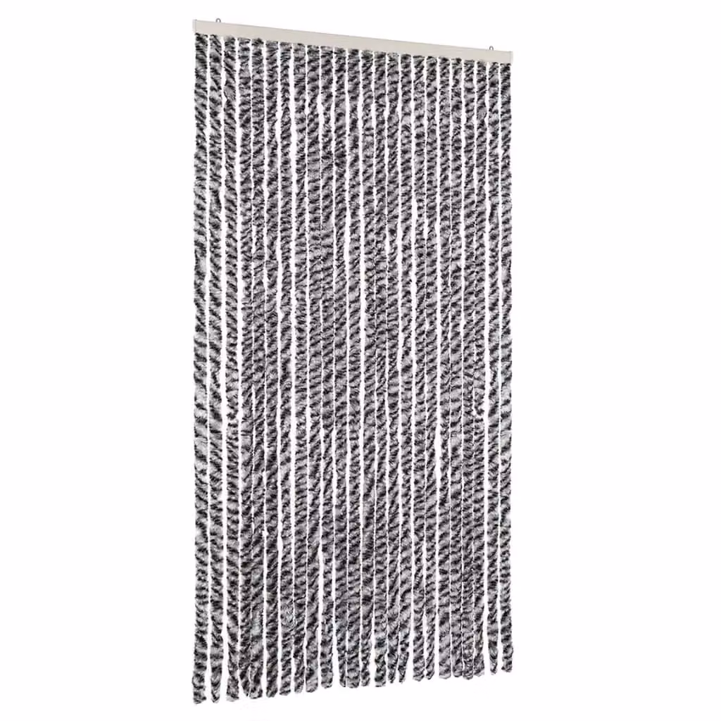 Berkfield Home Striped Chenille Fly Curtain in Grey, Black and White, W: 100 cm, H: 230 cm – 2