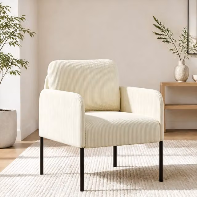 Yaheetech Corduroy Accent Chair with Oversized Wide Seat and Armrests in Black or White