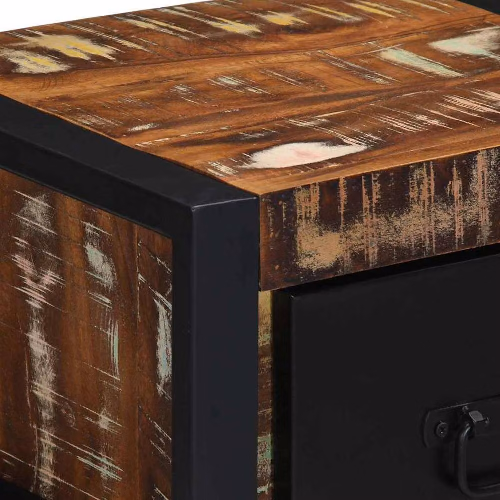 Berkfield Home Set of 2 Multicolour Rustic Solid Wood Bedside Cabinets, W/D/H: 40 x 35 x 25 cm – 5