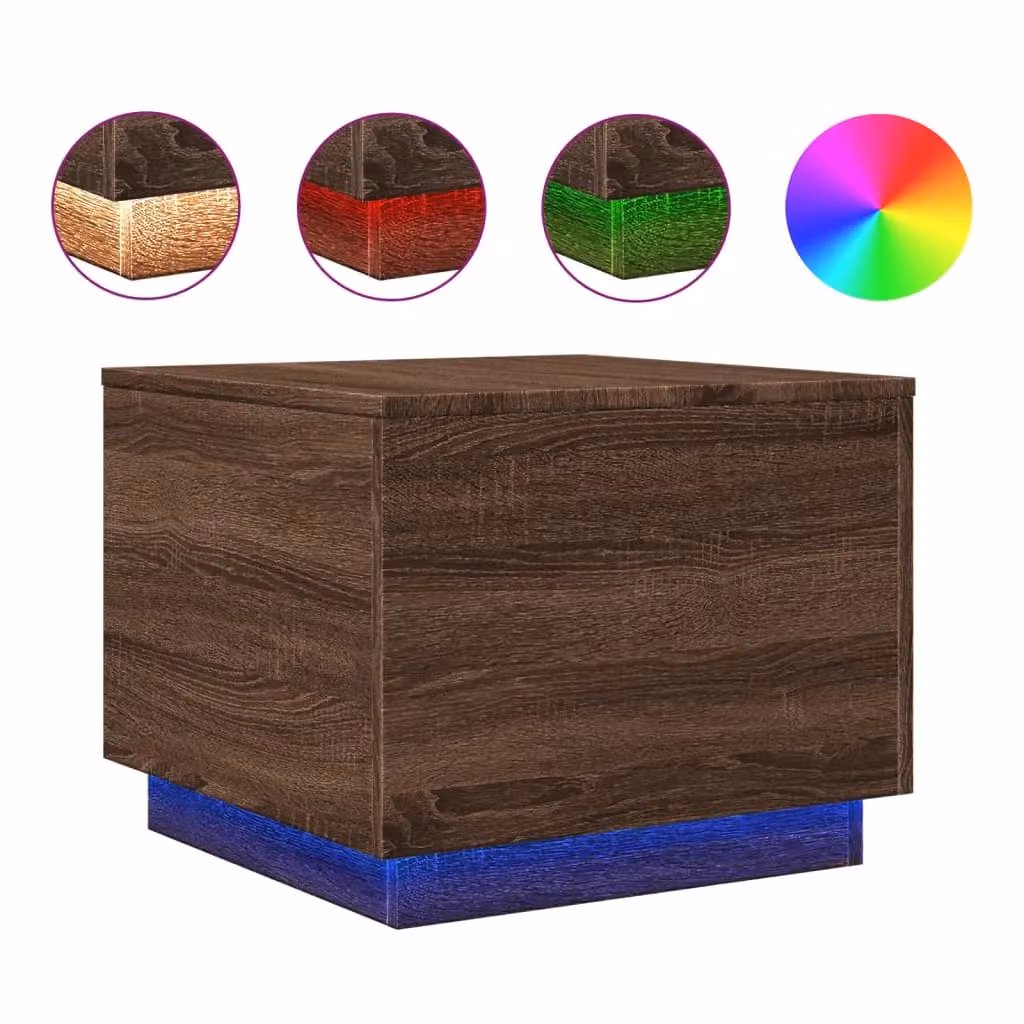 Berkfield Home Modern Square Coffee Table in Brown Oak with LED Lights, W/D/H: 50 x 50 x 40 cm – 2